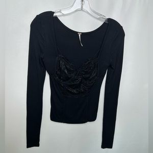 Women’s Long Sleeve Black Free People Laced Front || Size XS